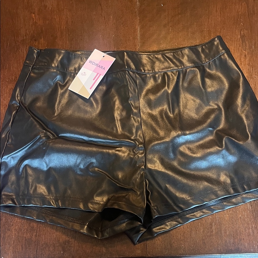 High Waist Black Faux Leather Shorts
